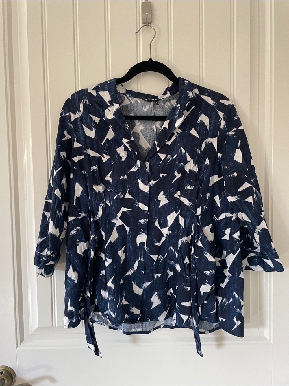 Petite Navy and White Collared Women's Blouse
